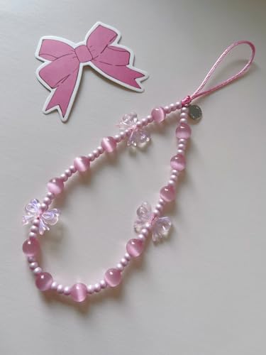 Drawwind Phone Charm Cute Cell Phone Charms Strap Beaded Phone Charm String Handmade Phone Wrist Strap Y2K Aesthetic Lanyard Wristlet Chain for Phone Case Cameras AirPods Bags (Pink Bow) - Thumbnail 3