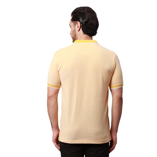 Image of Park Avenue Men's Cotton Polyester Blend Stripe Pattern Slim Fit Rib Collar Polo Neck Half Sleeve Casual T-Shirt