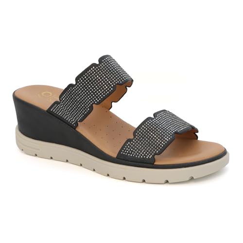 YOKI CRIMSON-09 Wedge Sandals For Women With Rhinestone Double Bands - Summer Sandal Slip-On Style, Comfortable Rhinestone Sandal For Women2