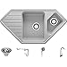Produktbild Spülbecken Grau 97 x 49 cm, Eckspüle + Küchenarmatur + Siphon Klassisch, Granitspüle ab 80er Unterschrank, Küchenspüle von Primagran