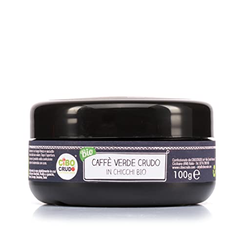 Cibocrudo Caffè Verde Crudo in Chicchi, Biologico, Caffe Verde Naturale al 100%, Non Torrefatto, Selezionato dalle Migliori Varietà di Arabica, Mantiene gli Attivi e le loro Proprietà – 100 gr