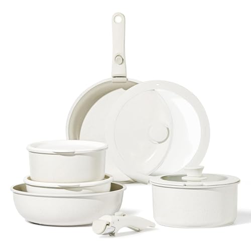 Non-Stick Cookware Set - 11-Piece Includes Frying Pans & Saucepans - Oven-Safe, Dishwasher-Safe, Removable Handle - Induction & Gas Compatible