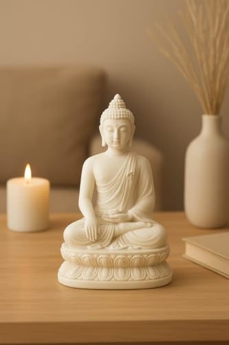 Image of Peaceful Meditating Buddha Idol for Home Decor | Serenity White Buddha Statue for Living Room, Office & Meditation Space | Spiritual Decorative Showpiece for Positive Energy & Vastu Harmony