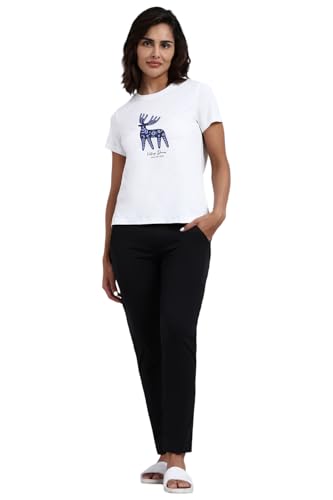 Image of Van Heusen Women's Cotton T-Shirt | Soft Breathable Cotton | Relaxed fit | Lounge Tee| Printed | Round Neck | Short Sleeve| Comfortable Everyday Wear | Style 55432