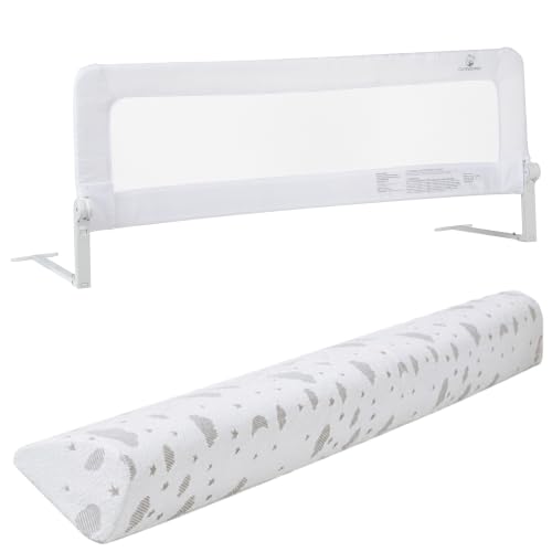 ComfyBumpy Toddler Bed Safety Bundle – 55.5" L x 23.5″H Foldable White Tall Bed Rail + 52" x 5" Foam Bed Bumper | Twin, Full, Queen & King Mattress Protection | Anti-Slip, Washable Covers image 5