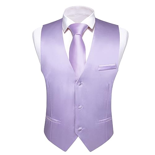 Image of Barry.Wang Vest for Men Business /Leisure Dress Suit Vests V-neck 2 Pockets Wedding Party Tuxedo Satin Waistcoat