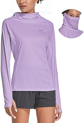 BALEAF Women's Hiking Long Sleeve Shirts with Face Cover Neck Gaiter UPF 50+ Lightweight Quick Dry SPF Fishing Running Hoddie Purple Size L