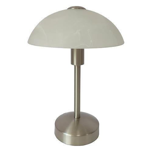 Dapo Glas-Tisch-Leuchte-Lampe MISCHA Metall nickel, Murano-Glas Stil H: 30cm D: 22cm, E14, Wonhzimmer-Nachttisch-Fensterbank-Kommode-Leuchte-Lampe (Nickel)