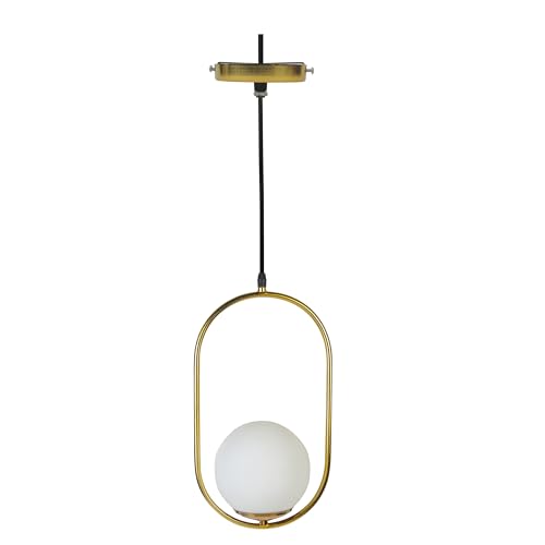 Image of Lexton Golden Capsule Decorative Hanging Ceiling Pendant Light, White Globe & Metal for Bedroom, Living Room (Bulb Not Included)