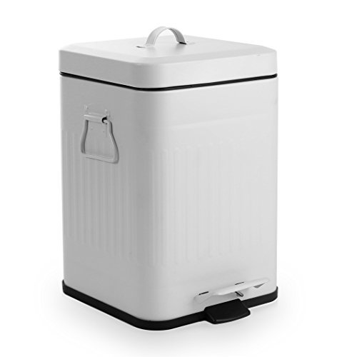 BINO Stainless Steel 1.3 Gallon / 5 Liter Square Oscar Step Trash Can, Matte White