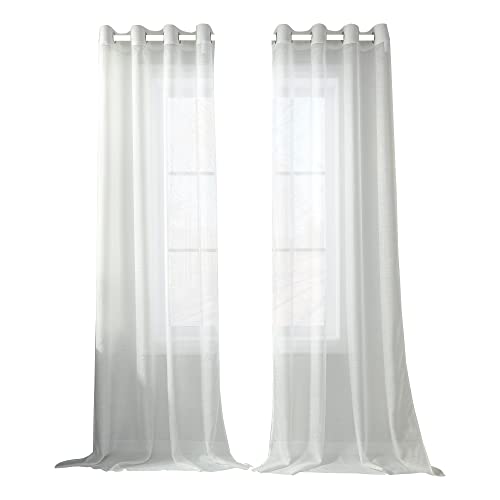 White Sheer Curtains 120 Inch Length Set 2 Panels for Living Room Semi Voile Drapes Solid Luxury Grommet Textured for Patio Outdoor Decor 52 X 120 Inches 10 FT Long
