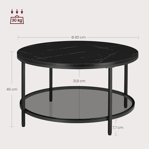 Table basse ronde verre trempé étagère 80cm VASAGLE