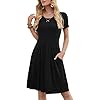 DouBCQ Women's Casual Short Sleeve Flowy Pleated Loose Dresses with Pockets (Black, L)