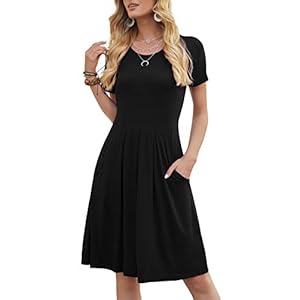 DouBCQ-Womens-Casual-Flowy-Pleated-Loose-Dresses-with-Pockets DouBCQ Women's Casual Short Sleeve Flowy Pleated Loose Dresses with Pockets (Black, L)