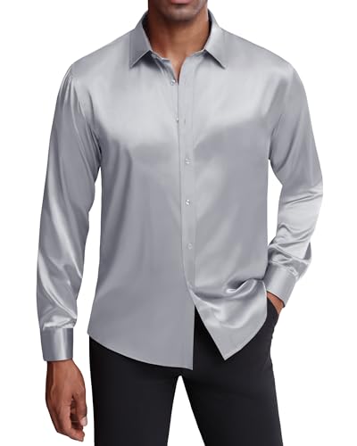 Chemise à manches longues en satin homme J.VER argent pour vos soirées branchées et datings