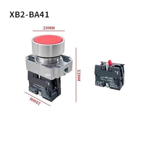 Botón pulsador momentáneo de reinicio automático e interruptor cabeza plana XB2-BA42 3