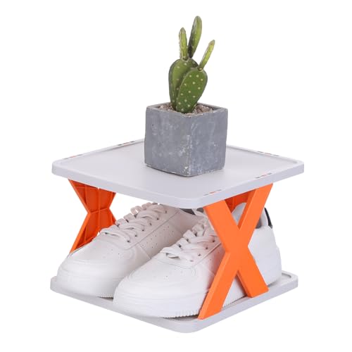 uxcell 2-Tier Plastic Shoe Rack Vertical Shoe Rack Stackable, Orange/White