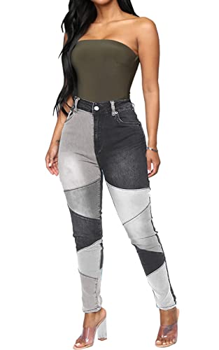 Atditama Stretch Patchwork Jeans Denim Pants for Women High Waisted Skinny Casual Distressed Ankle Length Curved Patch Jeans2