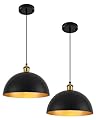 PINDODO Pendant Lights for Kitchen Island, 11.8" Black and Gold Farmhouse Pendant Light, Dome Pendant Light Fixtures for Dining Room, Living Room, Bedroom, Cafe, Bar, 2 Pack