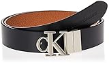 Calvin Klein Damen Mono Hardware Round REV PLQ 30MM Gürtel, Schwarz/Cuoio, 75