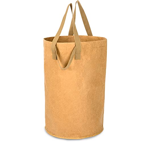 Spagic Wäschekorb 87L Faltbare Wäschekörbe Wäschesammler mit Langen /Kurzen Griffen braun Wäschesack Wäschebox Wäschetonne Waschekorbsammler aus Waschbares Kraftpapier Wäschetasche Cover