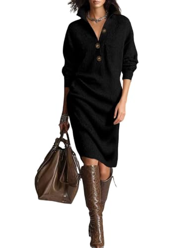 brown button up sweater dress chouyatou Women's Fall Ribbed Knit Dresses Polo Collar Long Sleeve Knitted Midi Long (X-Small, Black) at Amazon Women's Clothing store 30offsale-202009 Good American Women's Size size?:L Is the quality of