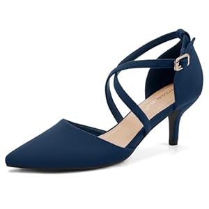 Greatonu Women’s Pointed Toe Court Shoes with Ankle Strap and Kitten Heel