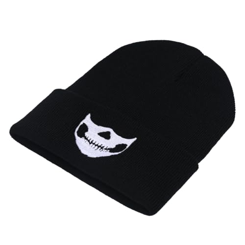 Image of Embroidered Skeleton Beanie Hat Winter Stretch Knit Skull Cap for Men Women
