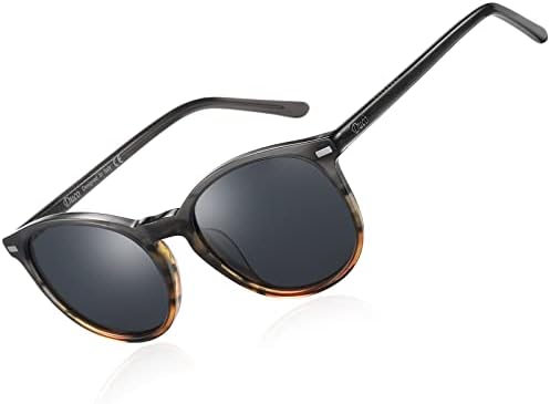 DUCO Retro Round UV400 Polarized Sunglasses for Women Men Vintage Shades Classic Acetate Trendy Fashion Sunglass DC1230