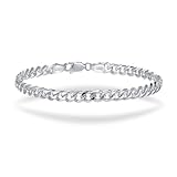 925 Sterling Silver Cuban Link Chain Bracelets for Men&Woman 6mm Solid Stacking Mens Bracelet Trendy Hip-hop Fashion Gift for Boyfriend/Girlfriend Jewelry,Waterproof/Hypoallergenic/Non Tarnish/Durable