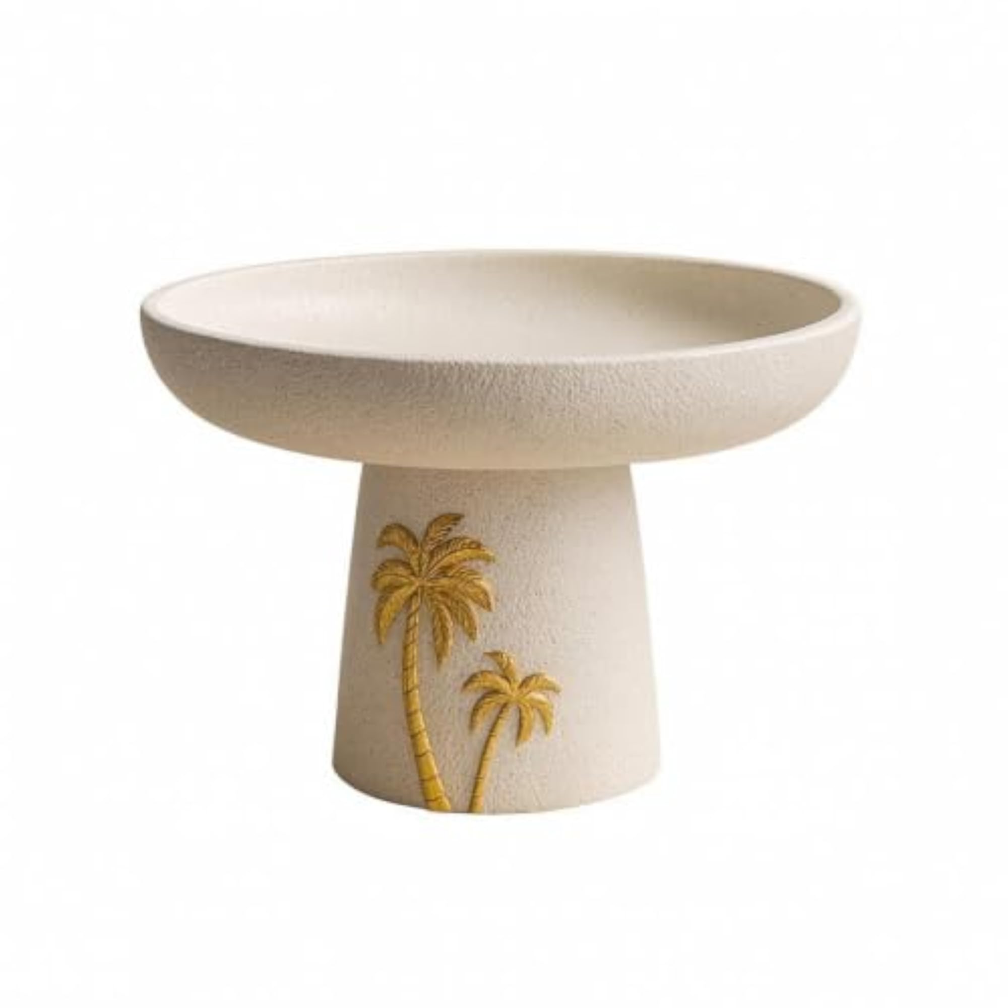 Textured Eggshell Finish Pedestal Dish with Palm Foliage Pattern