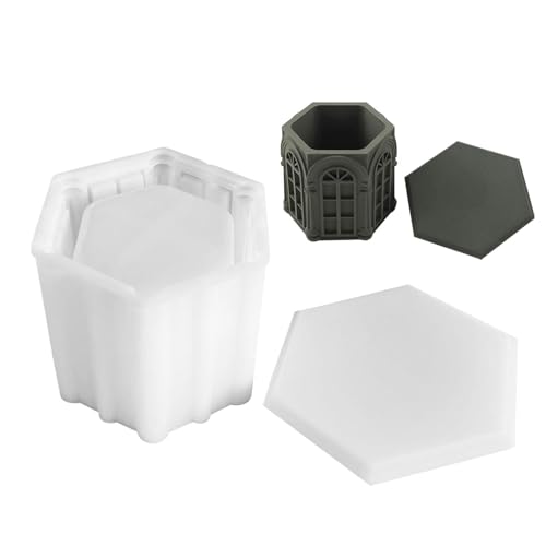 Molde de resina fundida, moldes de silicona para resina, caja de almacenamiento de joyas reutilizable, molde de silicona | Cristal romano hexagonal antiadherente con tapa, molde de resina de fundición