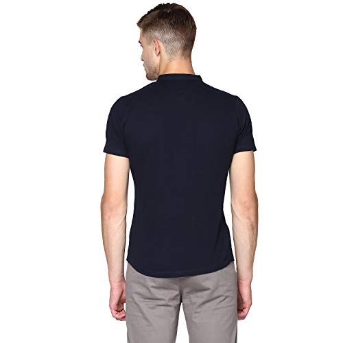 Image of Urbano Fashion Men's Solid Cotton Slim Fit Polo Shirt with Mandarin Collar