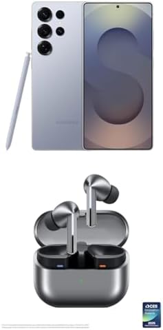 Samsung Galaxy S25 Ultra 256GB Unlocked AI Smartphone, Titanium Silverblue w/ Galaxy Buds 3 Pro AI True Wireless Bluetooth Earbuds, Silver