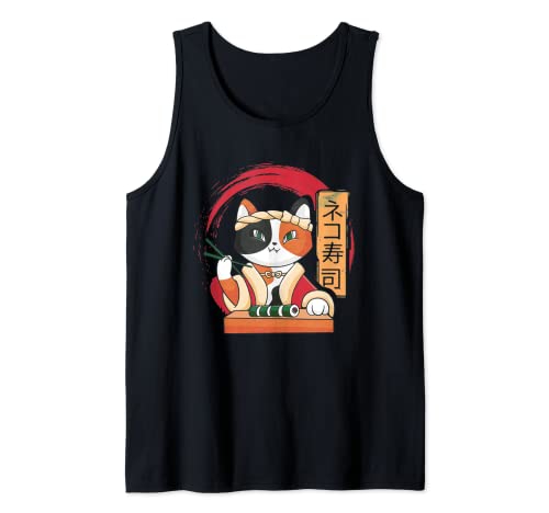 Divertido sushi para comer gatos | Comida japonesa | Amante del sushi japonés Camiseta sin Mangas