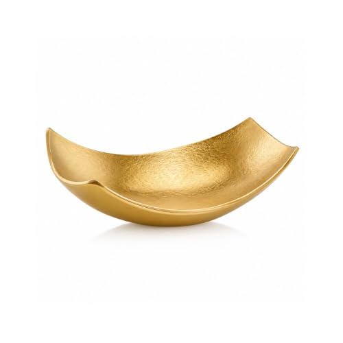Modern Day Accents 3534 Cucha Small Scoop Gold Bowl, Shiny, Aluminum, Tabletop, Accent Piece, Centerpiece, Fruit Holder, Potpourri Bowl Home Office or Room Decor 13" L x 7.5" W 4.5" H