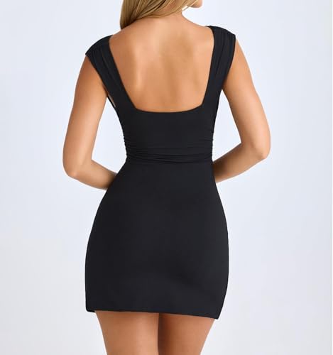 Image of LOFAAC Women Sexy Plunge V Neck Backless Bodycon Mini Dress Tight Fitted Sleeveless Ruched Formal Party Short Dress 2025