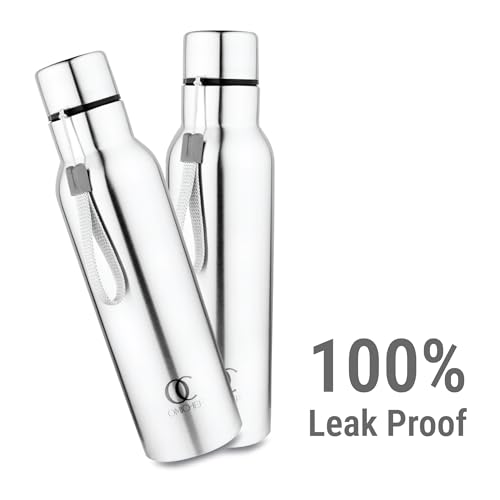 Image of Omichef Stainless Steel sports Water Bottle, 750 ml water bottles, Single walled, Leak-Proof, Rust-free, Easy Grip, Easy to Carry, Travel Bottle, Silver (Pack Of 6)