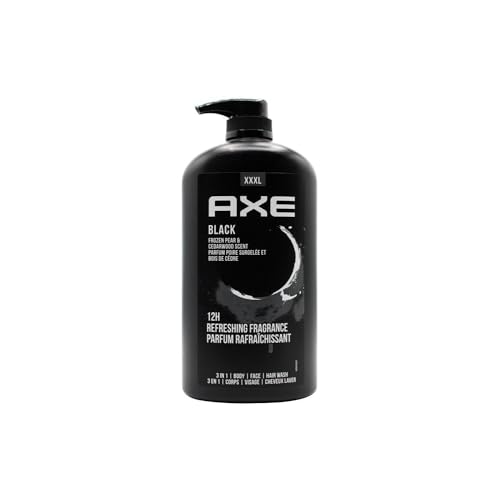 AXE 3 in 1 Body Face and Hair Wash for Men, 12 Hour Refreshing Fragrance, Black Frozen Pear and Cedarwood Scent, 33.8 Ounce Pump Bottle (Pack of 3)