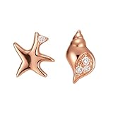 ピアス シルバー925 Silver925 金属アレルギー対応 ヒトデと巻貝 夏 夏休み 海サマーバケーション ニッケルフリー 左右非対称 (ピンクゴールド)