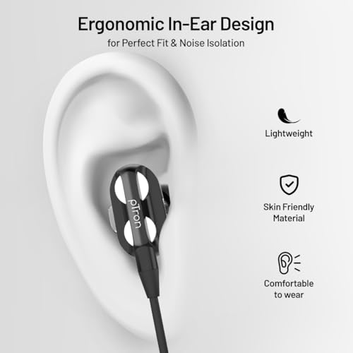 Image of pTron Boom Play X4 Dual Driver in-Ear Type C Wired Earphones with in-line HD Mic, Music Call Control, Ergo-fit, 1.2m Tangle-Free Cable, Wide Compatibility (Black)