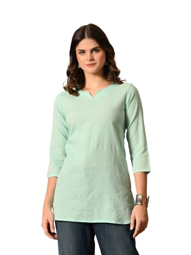 Image of Amazon Brand - Tavasya Women Pure Cotton Katha Plain Short Regular Fit Kurti |Short Top| Solid Casual Tunic