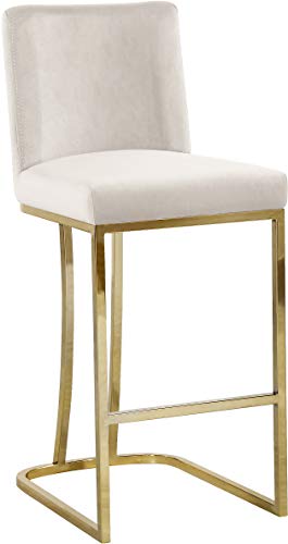 Meridian Furniture Heidi Collection Modern | Contemporary Velvet Upholstered Counter Stool With Polished Gold Metal Frame, Cream, 16" W X 19.5" D X 36.5" H #TOP4