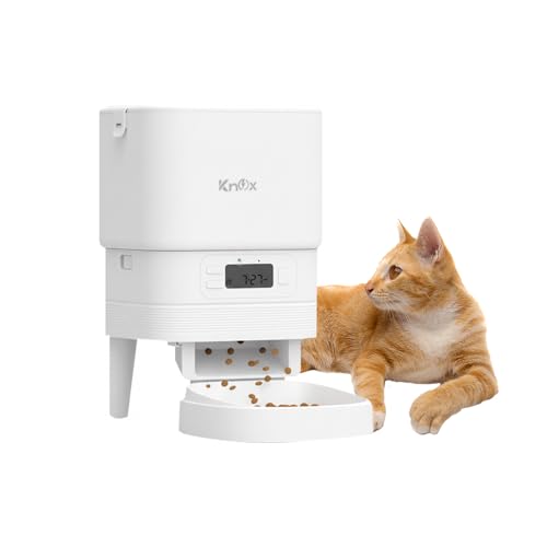 Knox 4L Automatic Pet Feeder for Cats & Dogs Programmable Timer Portion Control Multiple Alarm Dual Power Waterproof Design Built-in Desiccant Box Food Stuck Sensor Anti Ant Technology (White)