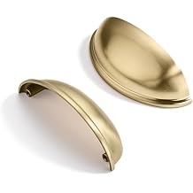 2 Pack 3-3/4" Drawer Pulls Brushed Brass Cabinet Cup Pulls Kitchen Hardware Cabinet Handles Drawer Handles Knobs 3-3/4 inch 96mm Center to Center