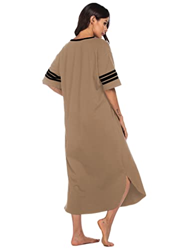 Ekouaer Oversized Nightgown For Womens V Neck Loungewear Loose Sleep Dress Soft Sleepshirts S-4Xl Brown #TOP3