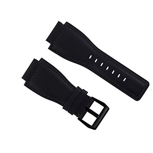 24mm Genuine Watch Strap Smooth Band Compatible with Bell Ross Br-01-Br-03 Watch Black