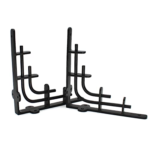 2 soportes para estantería, estilo Art Deco negro, 21 x 21 cm, superficie de hierro natural, con barniz protector Cover