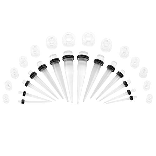 Huacan Ohr Dehnstäbe Tunnel Set - Acryl 28 Stück Scwarz Klar Unsiex Dehnstab Dehnset Dehnungsstäbe Taper Plug Ohr Piercing Stecker Expander Damen Herren 2mm-10mm