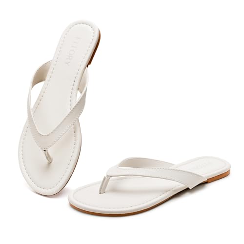 FITORY Women's Casual Flip Flops,Comfortable Thong Walking Slide,Summer Beach Flat Sandals for Indoor and Outdoor White Size 11 — view 6